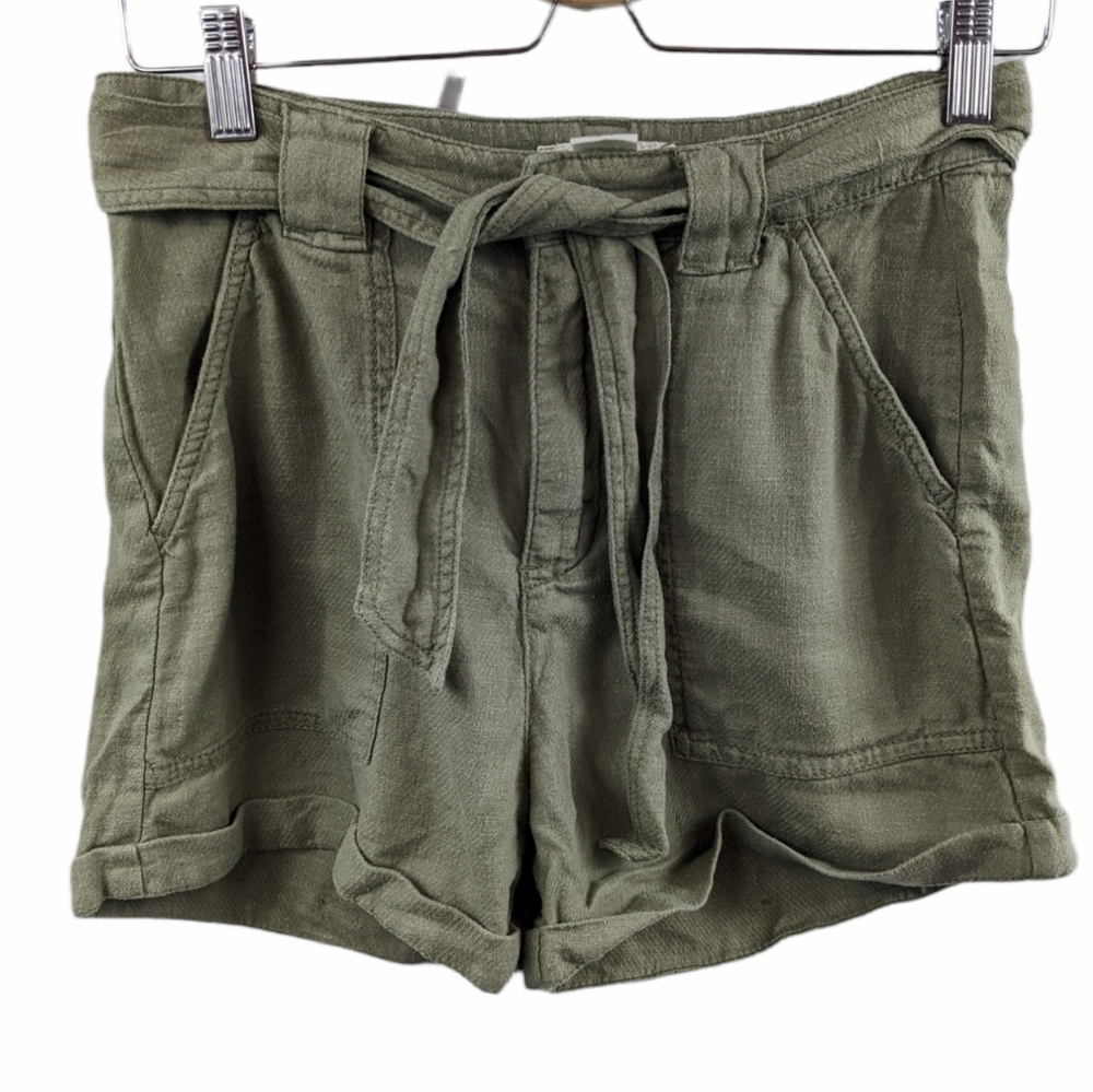 LOGG Linen Blend Cuffed Tie Waist Shorts Sz 4